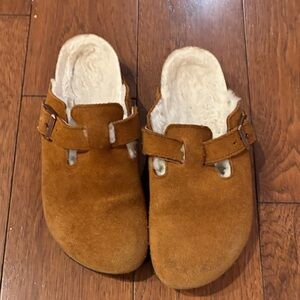 BIRENSTOCK Brown Suede mules with Buckle